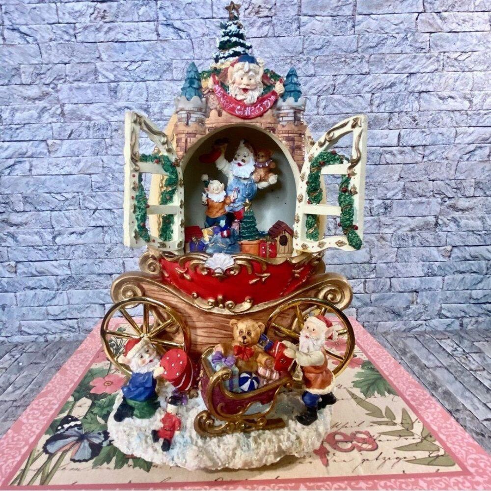 Vtg Musical Christmas Carriage Santa Sled Ceramic Holiday Decor Battery Operated
